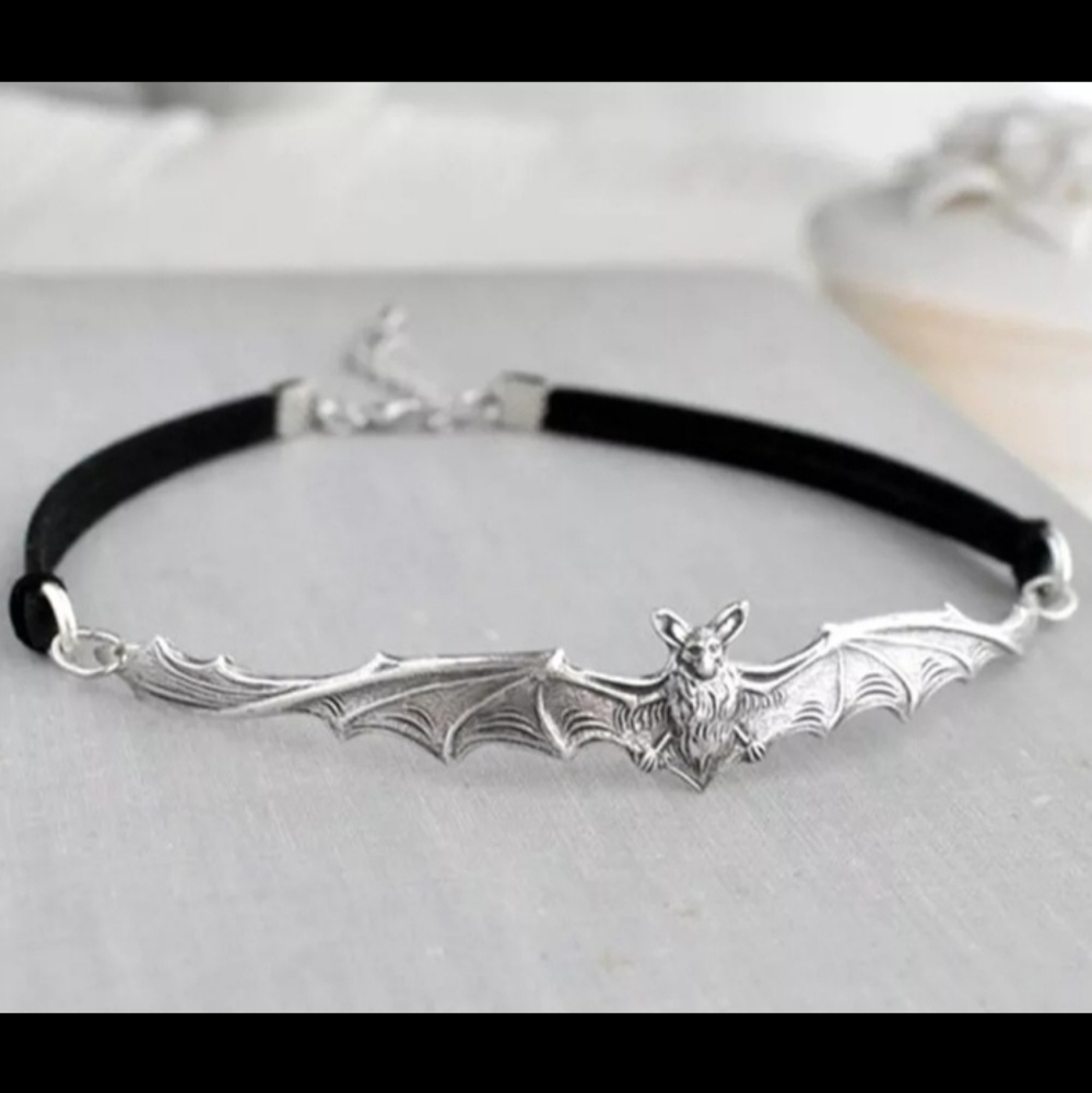 Silver Bat Choker Adjustable Necklace